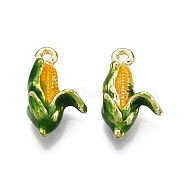 Alloy Enamel Pendants, Cadmium Free & Nickel Free & Lead Free, Light Gold, Rack Plating, Corn, 19x12x7.5mm, Hole: 1.6mm(ENAM-N056-404G)