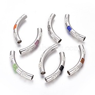 304 Stainless Steel Polymer Clay Rhinestone Curved Tube Links connectors, Two Half Drilled Holes, Stainless Steel Color, Mixed Color, 51.5x15x7.5mm, Hole: 5.5mm(STAS-E477-20)
