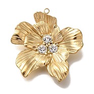 Ion Plating(IP) 304 Stainless Steel Crystal Rhinestone Pendants, Flower, Real 18K Gold Plated, 24.5x24x4mm, Hole: 1.2mm(STAS-P371-055G)