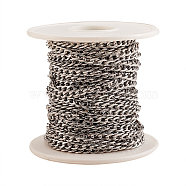 304 Stainless Steel Cuban Link Chains, Chunky Curb Chains, Twisted Chains, Unwelded, Faceted, with Spool, Stainless Steel Color, 5.5x3.8x1mm, about 16.40 Feet(5m)/Roll(CHS-CJ0001-27P)