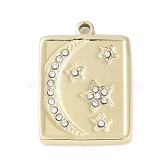 304 Stainless Steel Pendants, with Rhinestone, Rectangle with Moon & Star Charm, Real 14K Gold Plated, 21.5x15.5x2mm, Hole: 1.6mm(STAS-L022-422G)