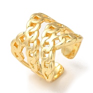 Rack Plating Brass Open Cuff Rings for Women, Curb Chains Shape, Real 18K Gold Plated, Inner Diameter: 17.4mm(RJEW-M162-13G)