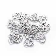 201 Stainless Steel Cabochons, Filling Material for Epoxy Resin Craft Art, Heart, Stainless Steel Color, 14x15x1mm(STAS-L234-122P)