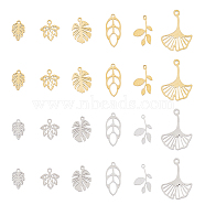 24Pcs 12 Styles 304 Stainless Steel Pendants, Leaf Charm, Mixed Color, 12~25x7.5~18x1mm, Hole: 1~1.8mm, 2pcs/style(STAS-DC0014-39)