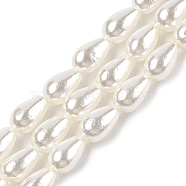 Electroplate Shell Pearl Beads Strands, Drop, White, 7~7.5x4~5mm, Hole: 1~1.2mm, about 57pcs/strand, 15.7 inch(40cm)(BSHE-G010-4x7mm-01)