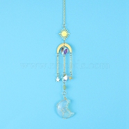 Opalite Moon Sun Catcher Hanging Ornaments, with Brass Star & Sun, for Home, Garden Decoration, 400mm(HJEW-PW0002-11B)