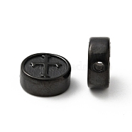 304 Stainless Steel Beads, Flat Round with Cross, Electrophoresis Black, 10.5x4.5mm, Hole: 1.6mm(STAS-C055-04EB)