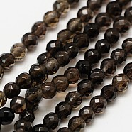 Natural Smoky Quartz Beads Strands, Faceted Round, 3mm, Hole: 0.8mm, about 136pcs/strand, 16 inch(G-A129-3mm-F01)