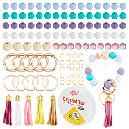 CHGCRAFT DIY Charm Keychain Wristlet Making Kit, Including Silicone & Wood Round Beads, Brass Suede Tassels, Alloy Split Key Ring & Spring Gate Ring, Mixed Color, Split Key Ring: 5Pcs/bag(DIY-CA0004-51)