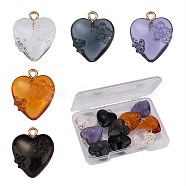 10Pcs 5 Colors Transparent & Opaque Resin Pendants, with Golden Tone Iron Loops, Heart with Flower, Mixed Color, 20x17x8.5mm, Hole: 2mm, 2pcs/color(RESI-SZ0001-65)