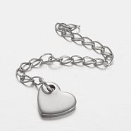 304 Stainless Steel Chain Extender, with Heart Pendants, Stainless Steel Color, 60mm(FIND-JF00071-02)
