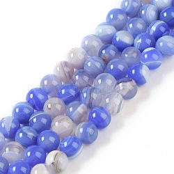 Natural Striped Agate/Banded Agate Beads Strands, Dyed, Round, Cornflower Blue, 6mm, Hole: 0.8mm, about 32pcs/strand, 7.60''(19.3cm)(G-Z060-A01-A20)