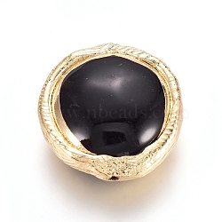 Natural Agate Beads, Electroplate Polymer Clay Edge, Dyed, Flat Round, Black, 15.5~17x16~17x6mm, Hole: 0.5~0.7mm(G-S260-12B-01)