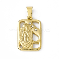 PVD Vacuum Plating 304 Stainless Steel Pendants, with Crystal Rhinestone, Rectangle with Virgin Mary, Golden, 24x15x2.5mm, Hole: 6.5x3mm(STAS-A062-19G)