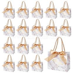 Rectangle Paper Wrapping Handle Bags with Ribbon, Hot Stamping Thank You Gift Bag for Wedding Party Supplies, White, Finished Product: 14x12x6cm(CARB-WH0001-07B)