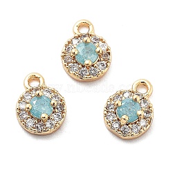 Brass Micro Pave Cubic Zirconia Charms, Long-Lasting Plated, Real 18K Gold Plated, Flat Round, Sky Blue, 8x6x3mm, Hole: 1.2mm(KK-L222-001G-01)