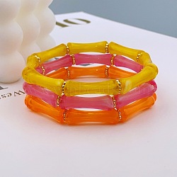 Acrylic Bamboo Joint Beaded Bracelets for Women, Hot Pink, Inner Diameter: 2-1/4 inch(5.8cm)(FS-WG26A21-19)