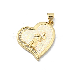 Brass Micro Pave Clear Cubic Zirconia Pendants, with Sythetic Opal, Heart, Real 18K Gold Plated, 23.5x20.5x3.5mm, Hole: 3.5x3mm(KK-A221-19D-G)