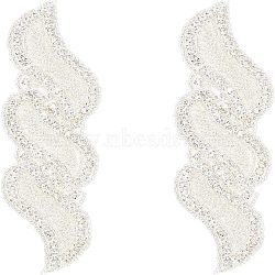 Glass Hotfix Rhinestone Applique, Iron on Patches, with Brass Settings, for Wedding Dress, Bridal Sash, Crystal Belt Decoration, Spiral, White, 160x44.5x4mm(DIY-WH0343-08)