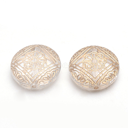 Golden Plated Acrylic Beads, Metal Enlaced, Flat Round, Clear, 21.5x8.5mm, Hole: 2mm(X-PACR-S219-07)