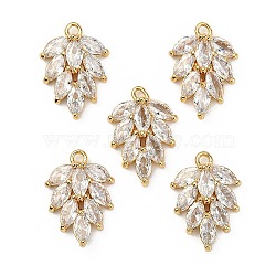 Brass Micro Pave Cubic Zirconia Pendants, Nickel Free, Leaf, Clear, Real 18K Gold Plated, 15.5x11.5x4mm, Hole: 1.2mm(X-KK-S348-502-NF)