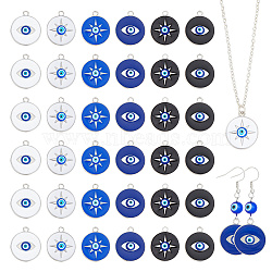 Nbeads 36Pcs 6 Style Alloy Pendants, with Enamel, Flat Round with Evil Eye Charm, Platinum, Mixed Color, 24x20.5x2mm, Hole: 2.3mm, 6pcs/style(FIND-NB0004-31)