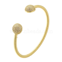 Rack Plating Brass Micro Pave Cubic Zirconia Cuff Bangles, Torque Bangles with Flat Round Ball, Cadmium Free & Lead Free, Long-Lasting Plated, Real 18K Gold Plated, Inner Diameter: 2-3/8x2-1/4 inch(6x5.6cm)(BJEW-P336-14G)