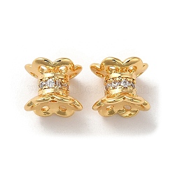 Brass Micro Pave Cubic Zirconia Spacer Beads, Flower, Real 18K Gold Plated, 7x6mm, Hole: 1.2mm(KK-P239-35G)