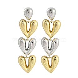 Rack Plating Brass Stud Earrings for Women, Long-Lasting Plated, Heart Charm, Golden & Stainless Steel Color, 59.5x16mm(EJEW-D280-05)