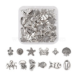 60Pcs 12 Styles Tibetan Style Alloy Beads, Antique Silver, 5pcs/style(FIND-FW0001-18)