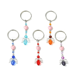 Glass & Acrylic Pendant Keychain, with Iron Split Key Rings, Heart & Angel, Mixed Color, 8.1~8.2cm(KEYC-JKC00642)