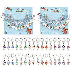 Round with Flower Pattern Handmade Printed Porcelain Ceramic Pendant Stitch Markers, Crochet Leverback Hoop Charms, Locking Stitch Marker with Wine Glass Charm Ring, Mixed Color, 3.8cm, 8 colors, 2pcs/color, 16pcs/set(HJEW-AB00459)
