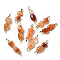 Natural Agate Connector Charms, Nuggets Links with Real 18K Gold Plated Brass Double Loops, 29~34x7.5~8.5x6~8.5mm, Hole: 1.8mm(FIND-C046-06G)