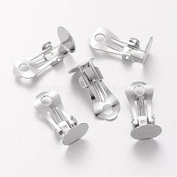 Nickel Free Platinum Color Brass Clip-on Earring Base Blank Settings, with Round Flat Pad, for Non-Pierced Ears Jewelry, Tray: about 10mm, 18.5x9.5x8mm(X-KK-H168-N-NF)