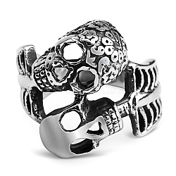 Steam Punk Style 316L Surgical Stainless Steel Skull Finger Rings, Double Skeleton Rings for Men, Stainless Steel Color, US Size 10(19.8mm)(SKUL-PW0005-07D)