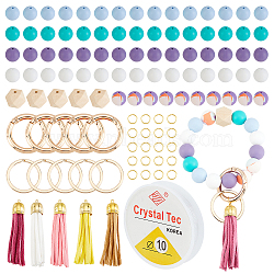 CHGCRAFT DIY Charm Keychain Wristlet Making Kit, Including Silicone & Wood Round Beads, Brass Suede Tassels, Alloy Split Key Ring & Spring Gate Ring, Mixed Color, Split Key Ring: 5Pcs/bag(DIY-CA0004-51)