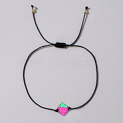 Fruit Strawberry Polymer Clay Braided Bead Bracelets, Adjustable Black Cotton Cord Bracelets for Women(LP5577-6)