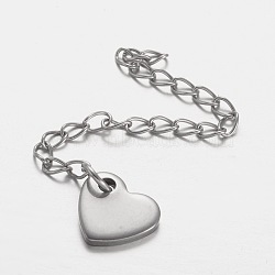 Tarnish Resistant 304 Stainless Steel Chain Extender, with Heart Pendants, Stainless Steel Color, 60mm(FIND-JF00071-02)