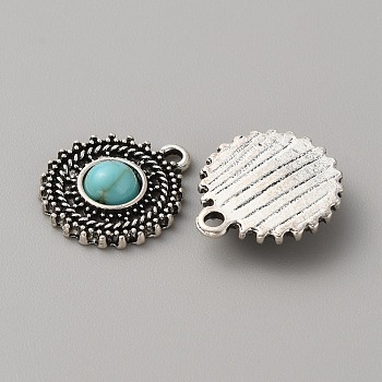 Tibetan Style Alloy Pendants, with Resin Imitation Turquoise Beads, Half Round, 18x15.5x4mm, Hole: 1.8mm