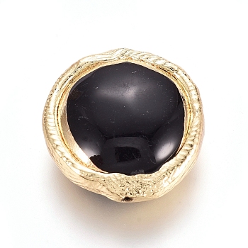 Natural Agate Beads, Electroplate Polymer Clay Edge, Dyed, Flat Round, Black, 15.5~17x16~17x6mm, Hole: 0.5~0.7mm