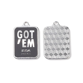 Acrylic Pendants, with Platinum Tone Alloy Findings, Lead Free & Cadmium Free, Rectangle, Black, 36.5x25x3mm, Hole: 3mm