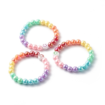Opaque Acrylic Beads Stretch Bracelet Sets for Kids, Smile, Mixed Color, Inner Diameter: 1-7/8 inch(4.8cm)