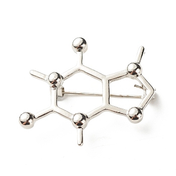 Hollow Chemistry Molecular Structure Brooch, Chemical Formula Iron Alloy Lapel Pin for Nurse Teacher Student, Platinum, 34.5x37x10mm