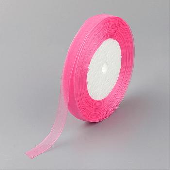 Organza Ribbon, Deep Pink, 3/8 inch(10mm), 50yards/roll(45.72m/roll), 10rolls/group, 500yards/group(457.2m/group)