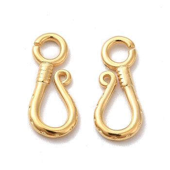 Brass Hook Clasps, Cadmium Free & Lead Free, Long-Lasting Plated, Real 24K Gold Plated, 19x8x2mm, Hole: 3mm