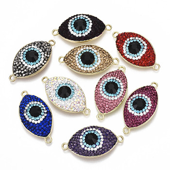 Alloy Links Connectors, with Polymer Clay Rhinestone, Light Gold, Evil Eye, Cadmium Free & Lead Free, Mixed Color, PP13(1.9~2mm), 38x19x10mm, Hole: 2.5mm
