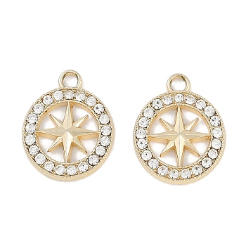 UV Plating Alloy Pendants, with Rhinestone, Lead Free & Cadmium Free, Flat Round Star, Golden, 22x17x3mm, Hole: 3mm