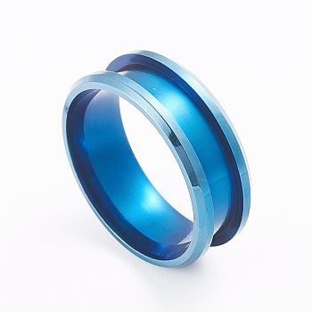 201 Stainless Steel Grooved Finger Ring Settings, Ring Core Blank, for Inlay Ring Jewelry Making, Blue, Size 6, Inner Diameter: 16mm