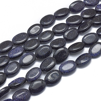 Synthetic Blue Goldstone Beads Strands, Oval, 14x10x4.5mm, Hole: 1mm, about 28pcs/strand, 15.3 inch(39cm)