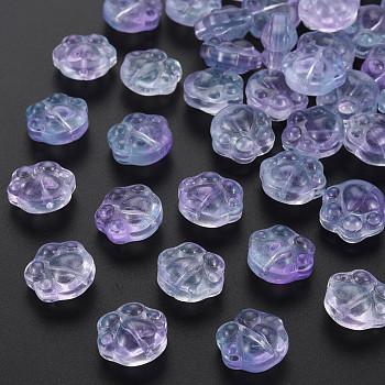 Two Tone Transparent Baking Painted Glass Beads, Paw Print, Lilac, 13.5x15x8.5mm, Hole: 1.2mm